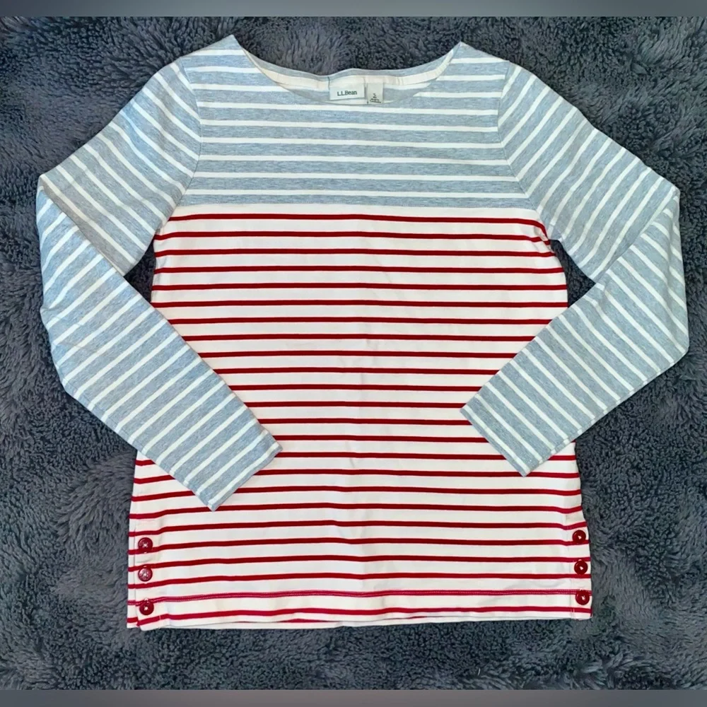 NWOT L.L. BEAN GREY AND RED STRIPED LONG-SLEEVE TOP // SIZE SMALL🤍 - Picture 2 of 5